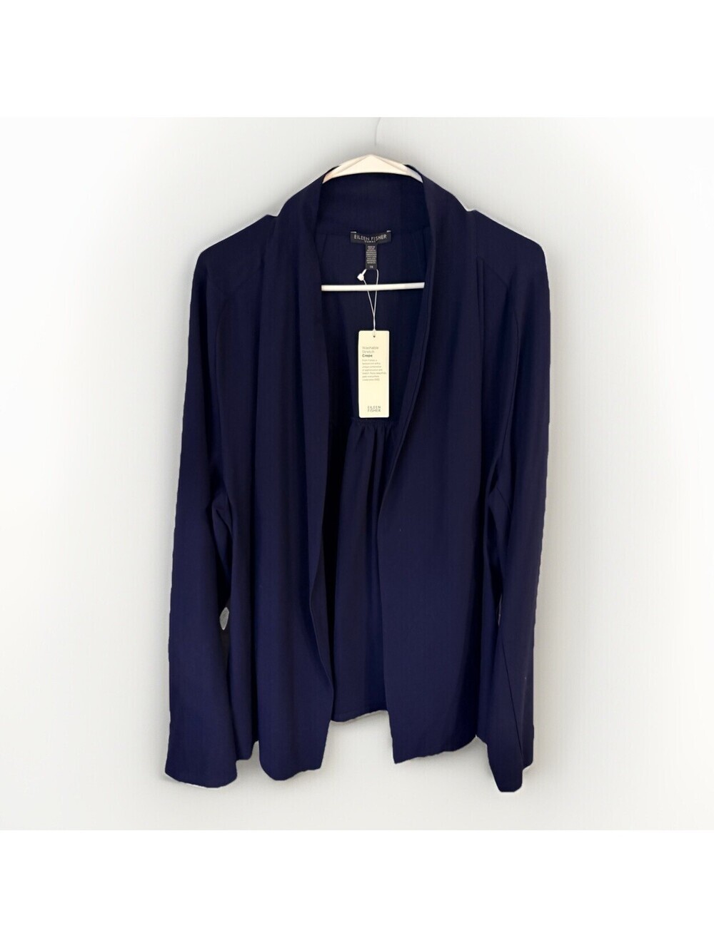 Eileen Fisher Woman 1X Navy Blue Crepe Open Front Cardigan Jacket Kimono Nwt